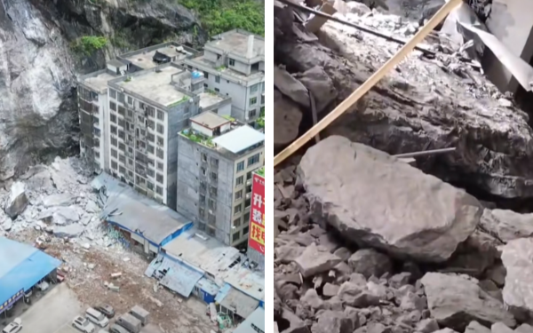 Sudden Mountain Landslide in Donglan County, Guangxi Damages Houses and Smashes Vehicles