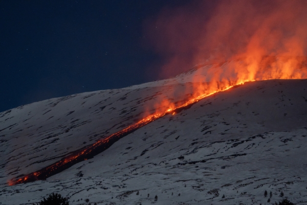 Viewing Etna Volcano Eruption from Space: Lava Flow like “Fire River”