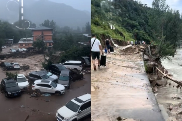 18 people on a summer escape trip in Chengde encounter flash flood, 4 vehicles swept away.