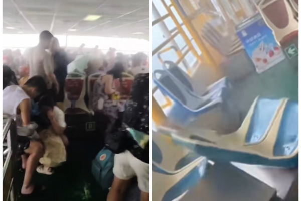 Gulangyu Ferry Encounters Extreme Weather, Tilts Temporarily Causing Scare for Tourists.