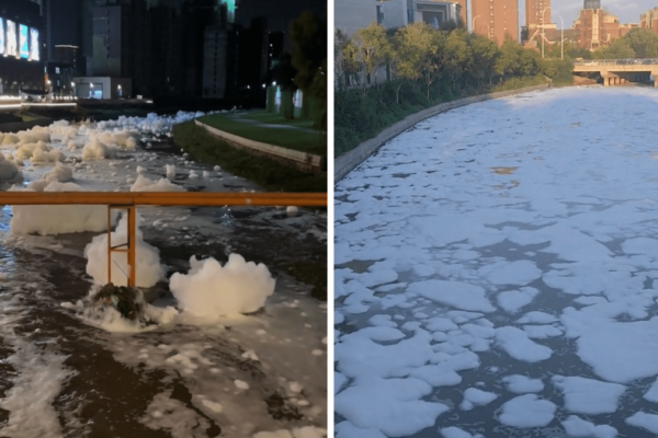 Corporate Hand Sanitizer Source Contaminates River, Large Amount of Foam Appears in Shenyang River